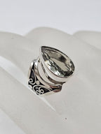 Sterling Silver Green Amethyst / Prasiolite Ornate Large Teardrop / Pear Shaped Ring