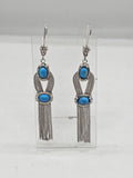 Sterling Silver Long Turquoise Tassell Drop Earrings - Vintage