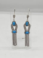 Sterling Silver Long Turquoise Tassell Drop Earrings - Vintage