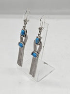 Sterling Silver Long Turquoise Tassell Drop Earrings - Vintage
