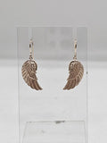 Sterling Silver Rose Plated Angel Wings Drop Earrings