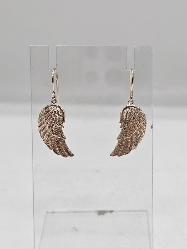Sterling Silver Rose Plated Angel Wings Drop Earrings