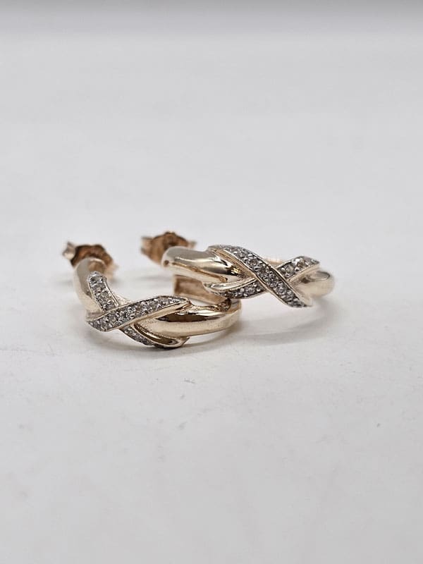 9ct Yellow Gold Diamond Twist Hoop Earrings