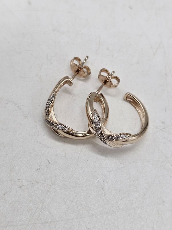 9ct Yellow Gold Diamond Twist Hoop Earrings