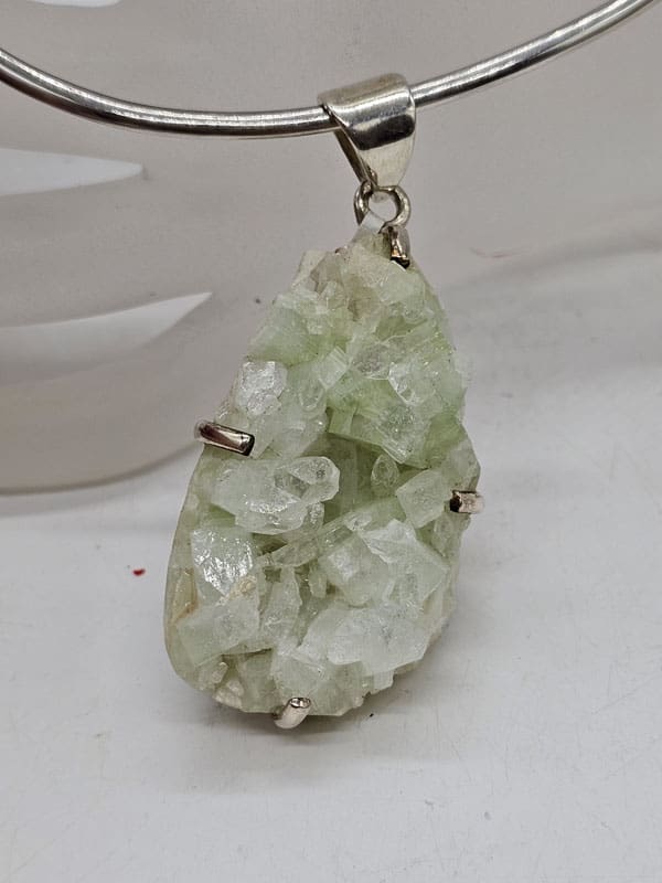 Sterling Silver Large Oval Free Form Green Stone Pendant on Choker Chain