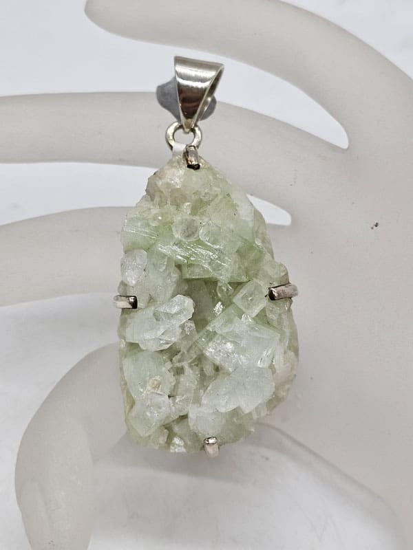 Sterling Silver Large Oval Free Form Green Stone Pendant on Choker Chain
