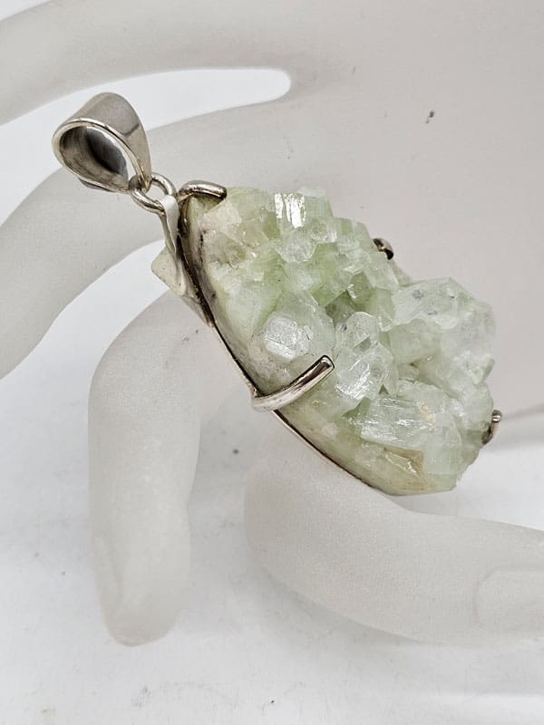 Sterling Silver Large Oval Free Form Green Stone Pendant on Choker Chain
