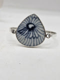 Sterling Silver Blue and White Ceramic Large Teardrop Shape Bangle - Vintage