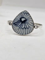 Sterling Silver Blue and White Ceramic Large Teardrop Shape Bangle - Vintage
