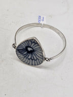 Sterling Silver Blue and White Ceramic Large Teardrop Shape Bangle - Vintage