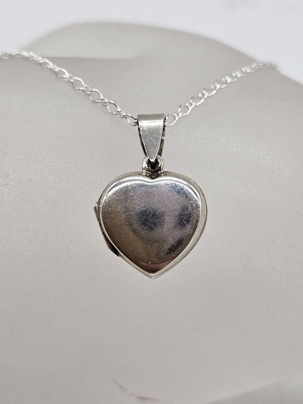 Sterling Silver Heart Locket Plain Pendant on Silver Chain