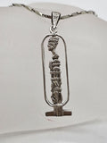 Sterling Silver Egyptian Hieroglyphics Elongated Pendant on Silver Chain - Vintage