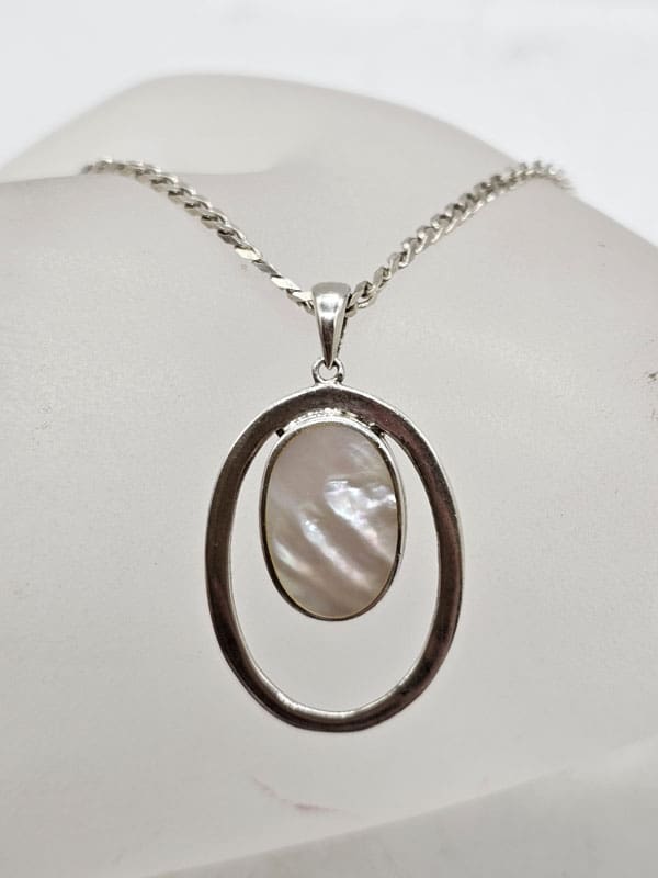 Sterling Silver Mother of Pearl Oval Pendant on Silver Chain