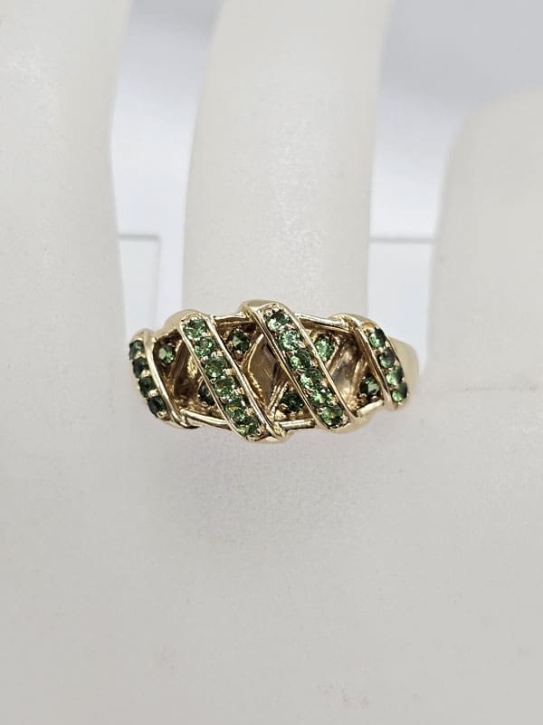 18ct Yellow Gold Tsavorite Garnet / Green Demantoid Garnet Wide Ring