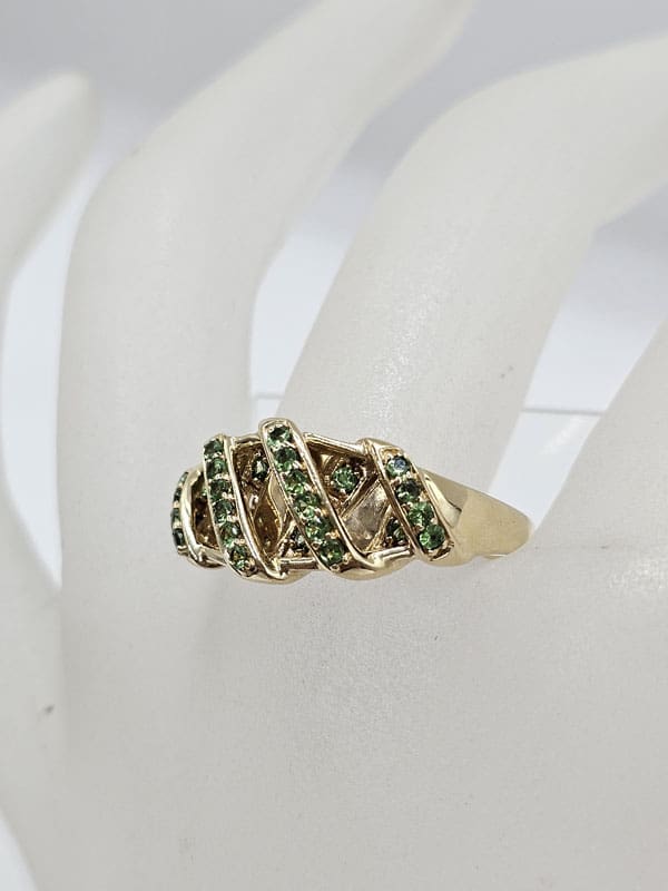 18ct Yellow Gold Tsavorite Garnet / Green Demantoid Garnet Wide Ring