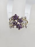 9ct Yellow Gold Amethyst and Diamond Wide Floral Design Ring