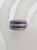 9ct White Gold Wide Channel Set Purple and Diamond Band Ring