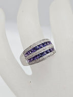 9ct White Gold Wide Channel Set Purple and Diamond Band Ring