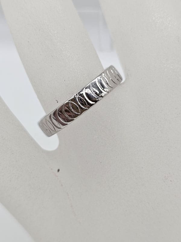18ct White Gold Line Patterned Wedding Band Ring - Antique / Vintage