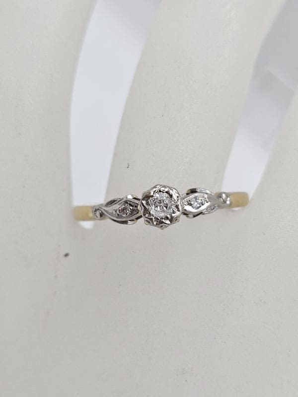 18ct Yellow Gold and White Gold Diamond Ornate  Engagement Ring - Antique / Vintage