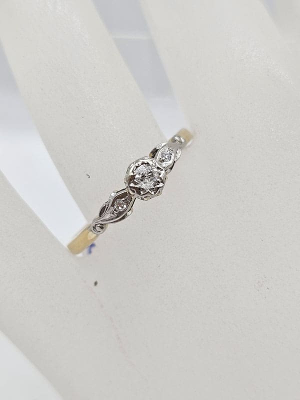 18ct Yellow Gold and White Gold Diamond Ornate  Engagement Ring - Antique / Vintage