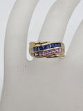 9ct Yellow Gold Created Blue and Pink with Diamond Wide Band Ring