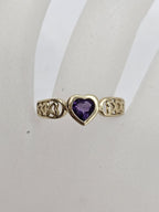 9ct Yellow Gold Amethyst Ornate Filigree Heart Shaped Ring