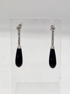 18ct White Gold Black Onyx and Diamond Long Drop Earrings
