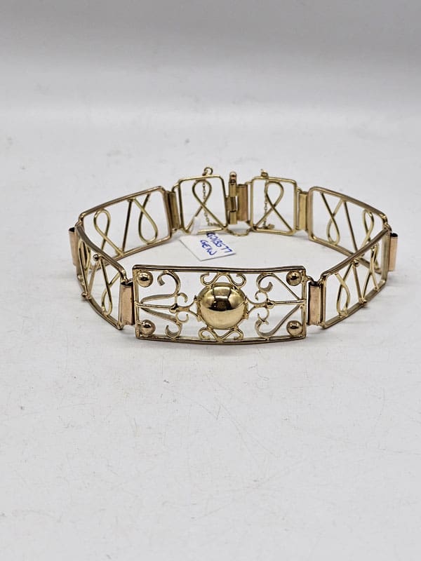 14ct Yellow Gold Ornate Filigree Wide Open Design Austrian Bracelet - Antique / Vintage
