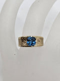 9ct Yellow Gold Square London Blue Topaz High Claw Set Design on Wide Band Ring - Antique / Vintage