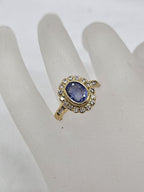 18ct Yellow Gold Natural Sapphire Surrounded by Diamond Oval Cluster Ring