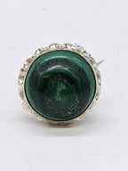 14ct White Gold Very Large Round Malachite with Ornate Twist Rim Ring - Antique / Vintage