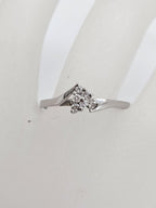 18ct White Gold Three Diamond Cluster Engagement Ring / Dress Rings - Vintage
