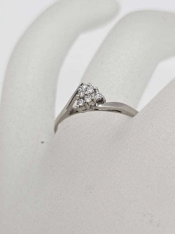 18ct White Gold Three Diamond Cluster Engagement Ring / Dress Rings - Vintage