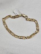 9ct Yellow Gold Ornate Oval Figaro Link Bracelet