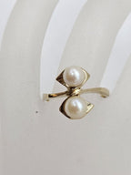18ct Yellow Gold Cultured Pearl Elongated Ring - Vintage / Antique