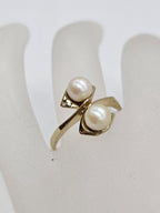 18ct Yellow Gold Cultured Pearl Elongated Ring - Vintage / Antique