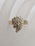 18ct Yellow Gold Diamond Unusual Curved Shape Large Clusters Ring - Antique / Vintage