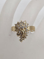 18ct Yellow Gold Diamond Unusual Curved Shape Large Clusters Ring - Antique / Vintage