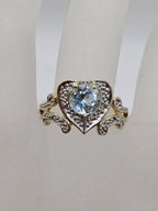 9ct Yellow Gold Topaz with Diamond Heart Shaped Ornate Ring - Antique / Vintage