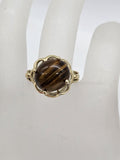 14ct Yellow Gold Large Oval Tiger Eye Ornate Ring - Antique / Vintage