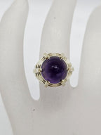 14ct Yellow Gold Amethyst Large and Unusual Point Cabochon Cut in Basket Design Ring - Antique / Vintage