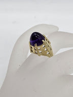 14ct Yellow Gold Amethyst Large and Unusual Point Cabochon Cut in Basket Design Ring - Antique / Vintage