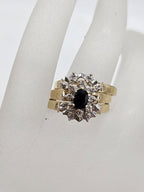 9ct Yellow Gold Sapphire and Diamond Oval Engagement Ring, Wedding Ring and Eternity Ring Set - Three Ring Set - Vintage