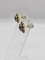 9ct Yellow Gold Bohemian Garnet Round Floral / Flower/ Daisy Studs Earrings - Antique / Vintage