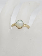 9ct Yellow Gold Opal Solid White with Multi-Colours Bezel Set Ring