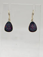 9ct Yellow Gold Opal Cooper Pedy Doublet Blue with Multi-Colours Triangular Drop Earrings