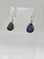 9ct Yellow Gold Opal Cooper Pedy Doublet Blue with Multi-Colours Triangular Drop Earrings