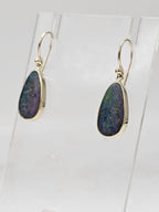 9ct Yellow Gold Opal Cooper Pedy Doublet Blue with Multi-Colours Teardrop / Pear Shaped Drop Earrings