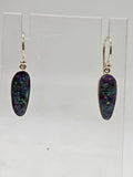 9ct Yellow Gold Opal Cooper Pedy Doublet Blue with Multi-Colours Elongated Drop Earrings